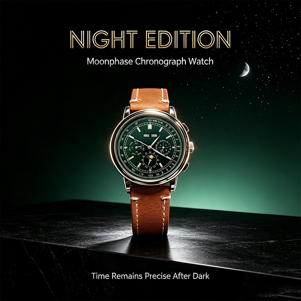Leather Watch Band Men - Men ST1655 Movement Moon Phase Automatic